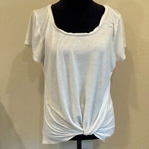 Women's White Twist Knot Tee Shirt Size Medium Casual Short Sleeve Top